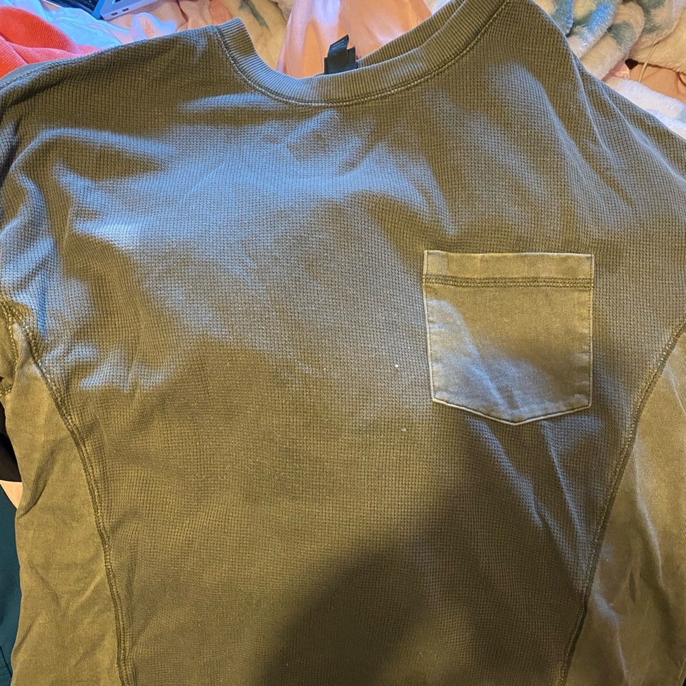 olive green with contrast sleeves